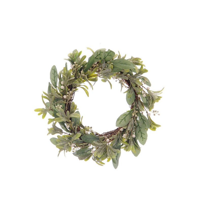 Wreath Christmas Decoration Green & Brown with Mistletoe Pattern - 45cm