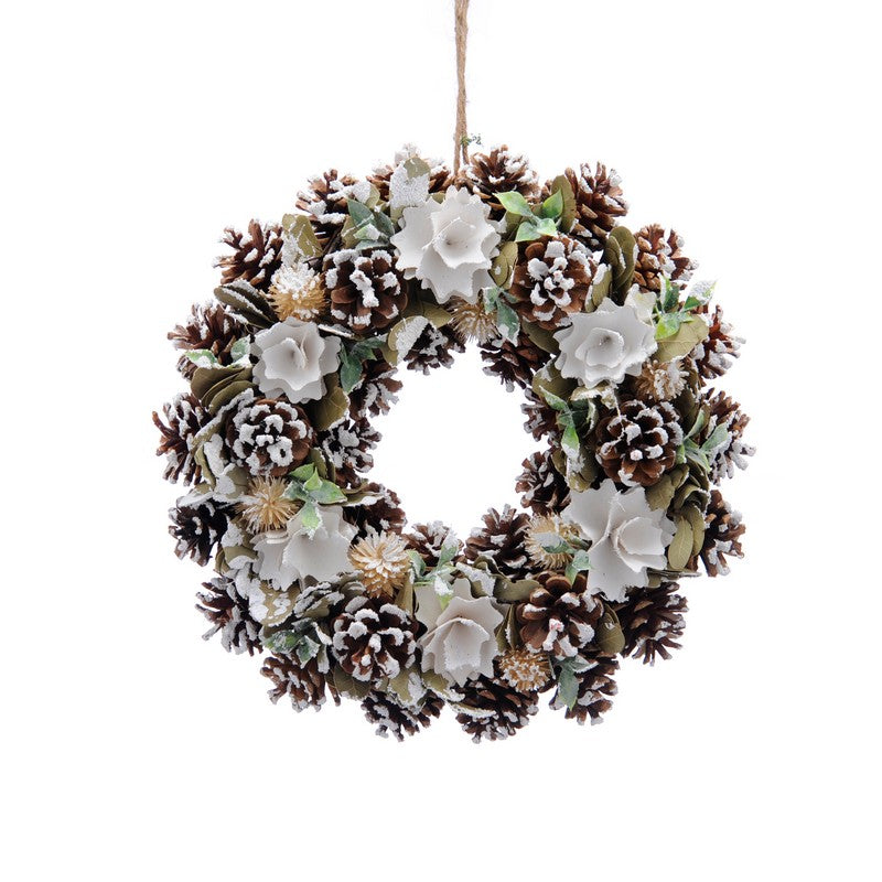 Wreath Christmas Decoration Green with Frosted Pattern - 36cm