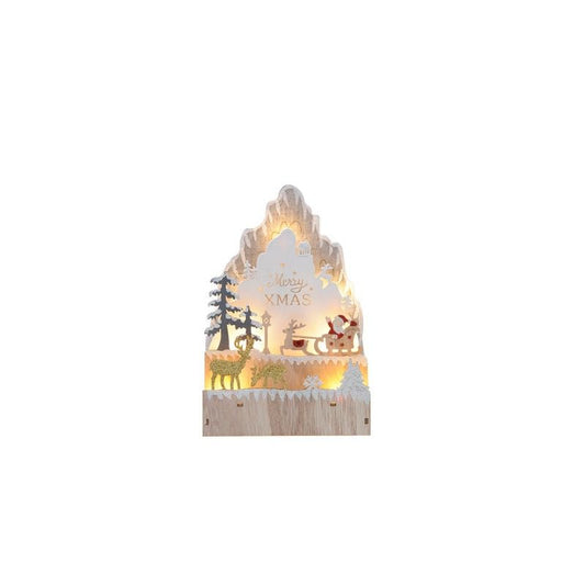 LED Christmas Santa And Sleigh Mountain Scene - 25cm