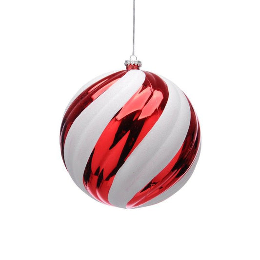 Bauble Christmas Decoration Red & White with Striped Pattern - 20cm