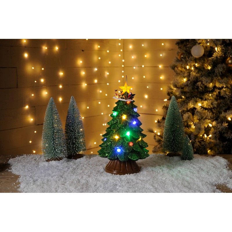 LED Christmas Tree With Turning Sleigh And Music - 32cm