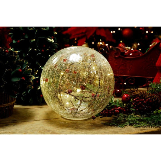 LED Christmas Crackle Effect Berries Inside Ball - 20cm