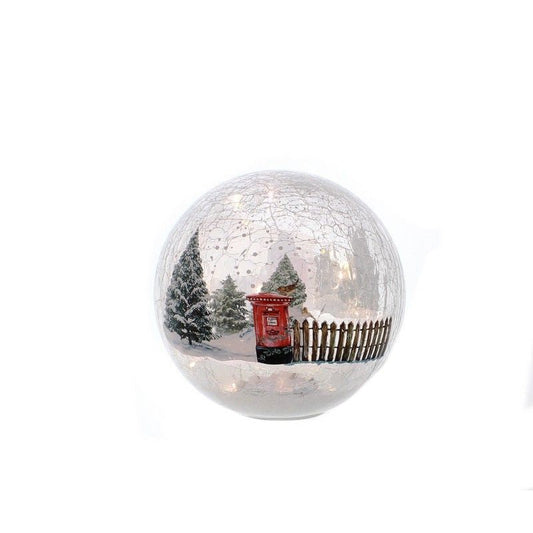 Postbox Winter Scene Crackle Effect Ball - 20cm