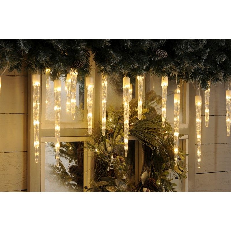 Christmas String Icicle Lights Multifunction White & Warm White Outdoor 24 LED - 6.9m