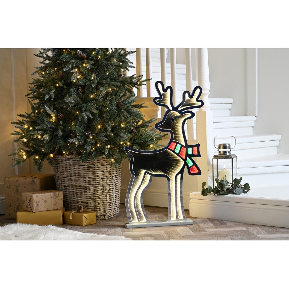 Christmas Infinity Standing Deer With Wooden Base - 85cm