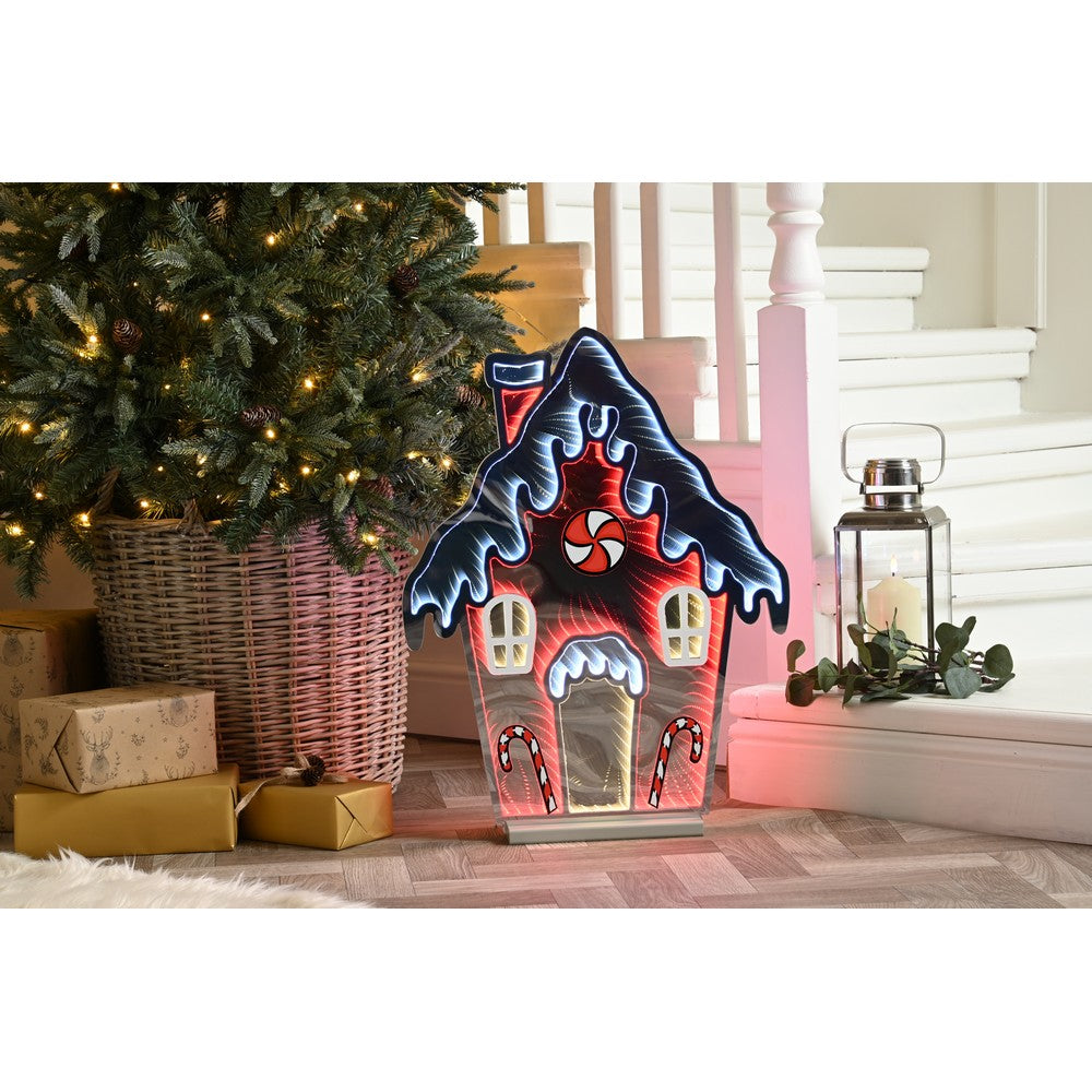 Christmas Infinity Gingerbread House With Wooden Base - 66cm