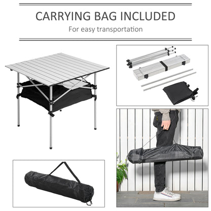 Aluminum Roll-Top Table w/ Mesh Bag Camping Outdoor Dining Foldable w/ Steel Frame Picnic Lightweight Hiking Furniture Desk