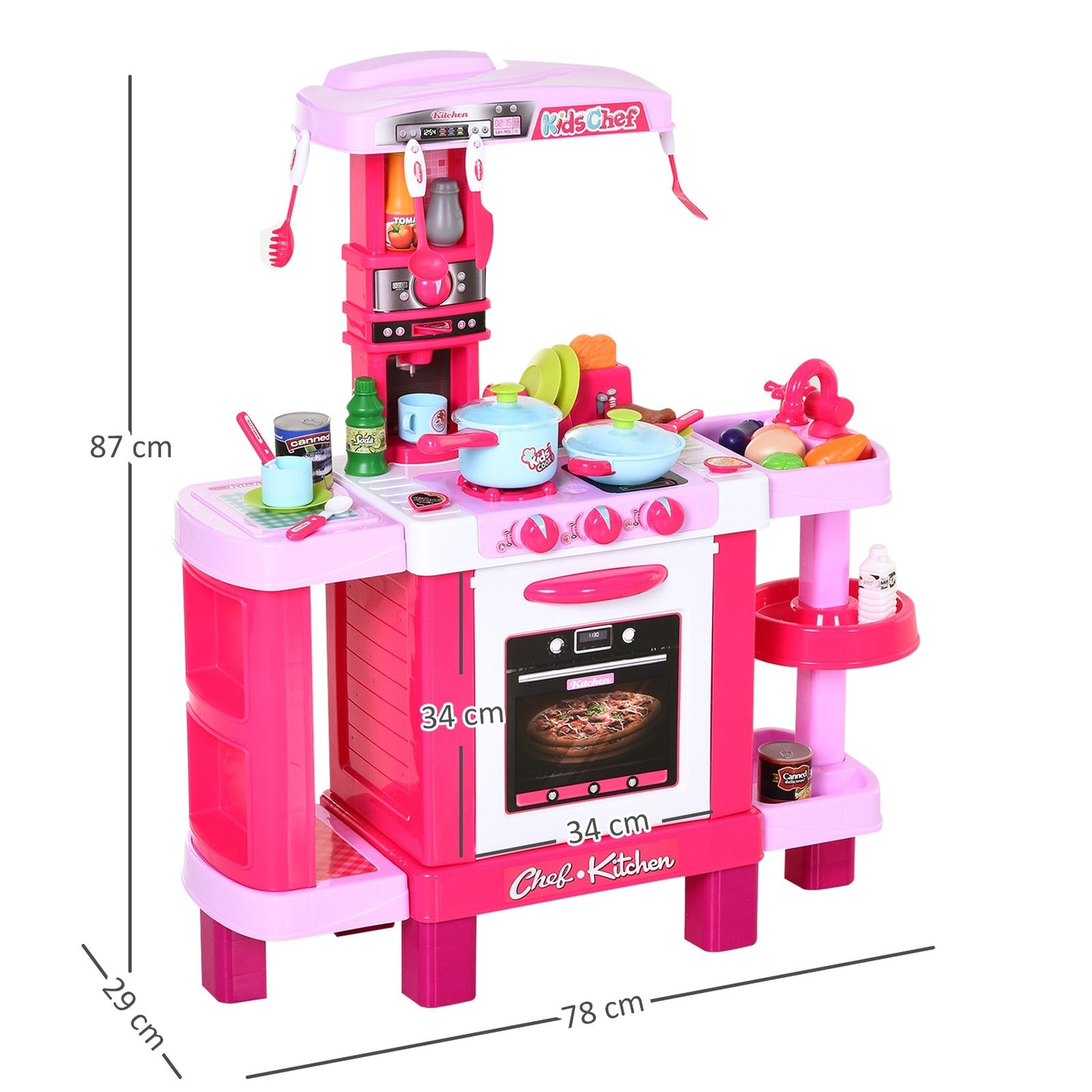 Kids 38-Piece Plastic Kitchen Play Set w/ Light & Sound Effects Pink