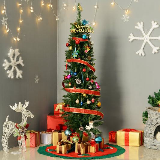 5FT Artificial Pine Pencil Slim Tall Christmas Tree with 294 Branch Tips Xmas Holiday Décor with Stand Green