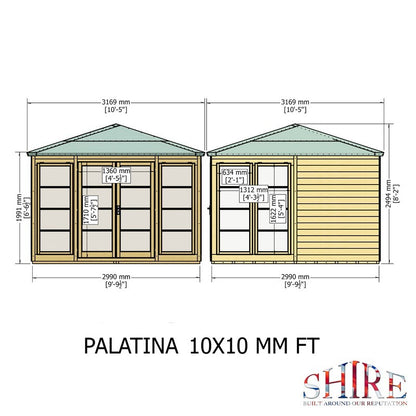 Shire Palatina 10' 4" x 10' 4" Pyramid Hip Summerhouse - Premium Dip Treated Shiplap