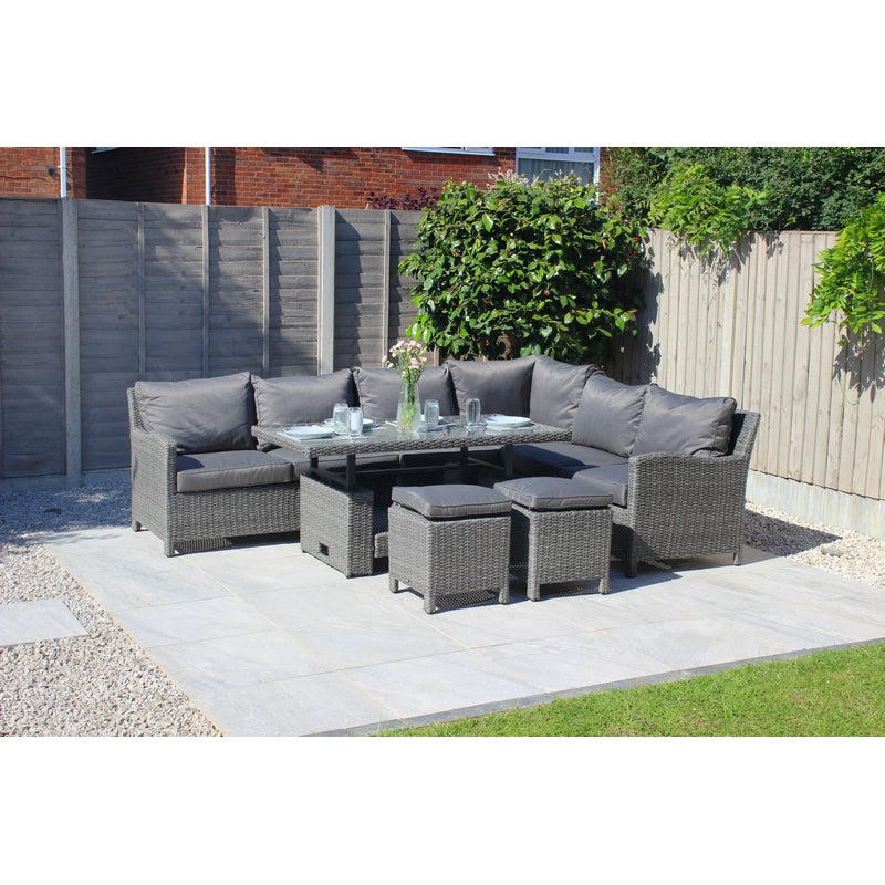 Paris Rattan Garden Corner Sofa by Royalcraft - 8 Seats Grey Cushions