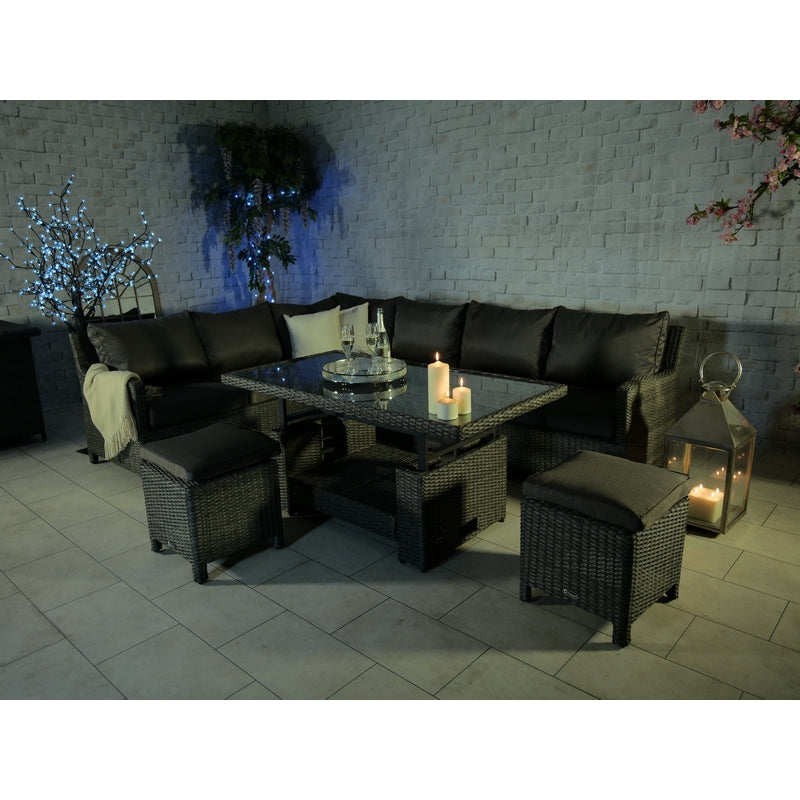 Paris Rattan Garden Corner Sofa by Royalcraft - 8 Seats Grey Cushions