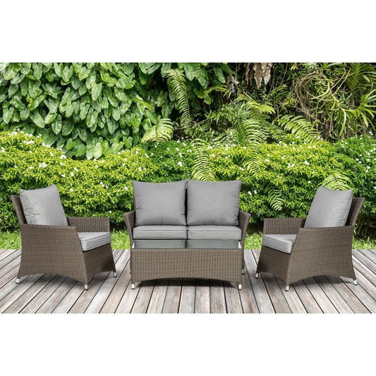 Paris Rattan Garden Patio Dining Set by Royalcraft - 4 Seat Grey Cushions