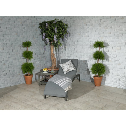 Paris Rattan Garden Patio Sun Lounger by Royalcraft with Grey Cushions