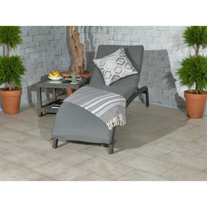 Paris Rattan Garden Patio Sun Lounger by Royalcraft with Grey Cushions