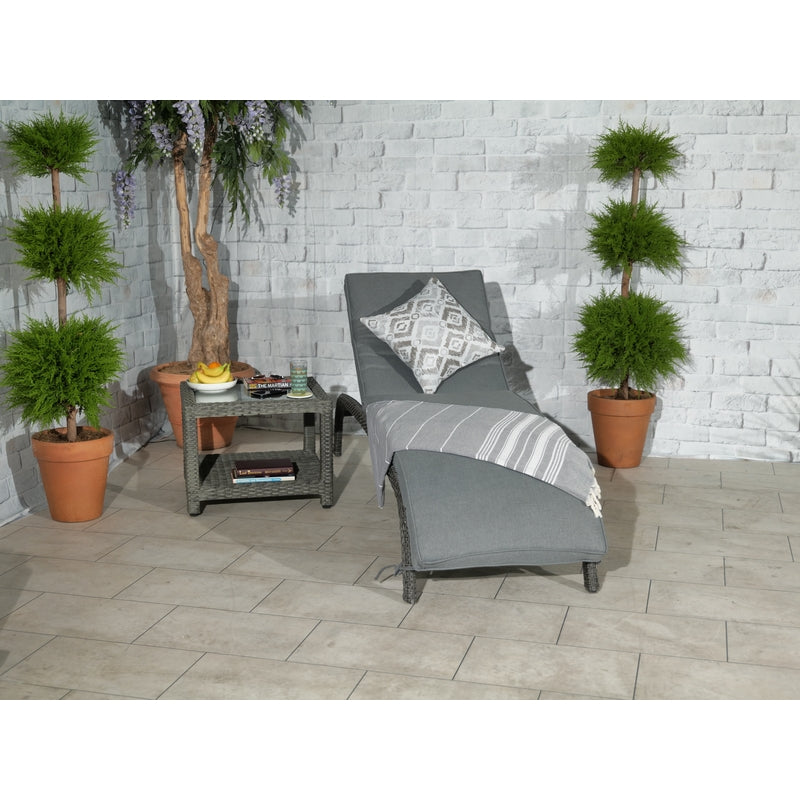 Paris Rattan Garden Patio Sun Lounger by Royalcraft with Grey Cushions