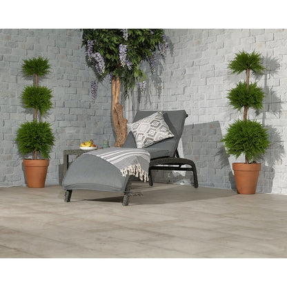 Paris Rattan Garden Patio Sun Lounger by Royalcraft with Grey Cushions