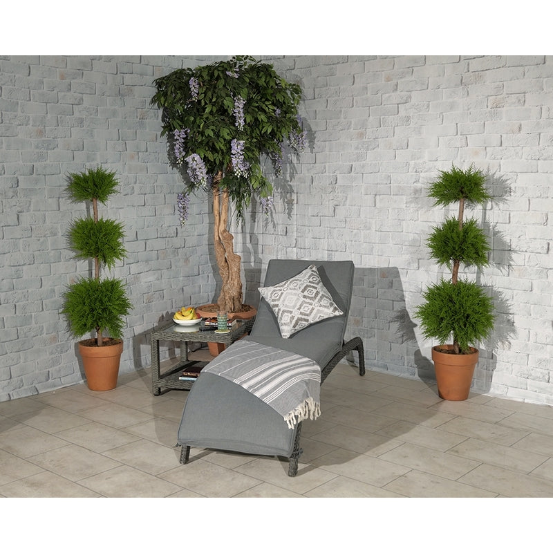 Paris Rattan Garden Patio Sun Lounger by Royalcraft with Grey Cushions