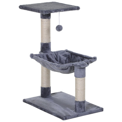 PawHut 70cm Cat Tree for Indoor Cats Durable Natural Sisal Scratching Posts Hammock Bed Kitty Activity Center Grey