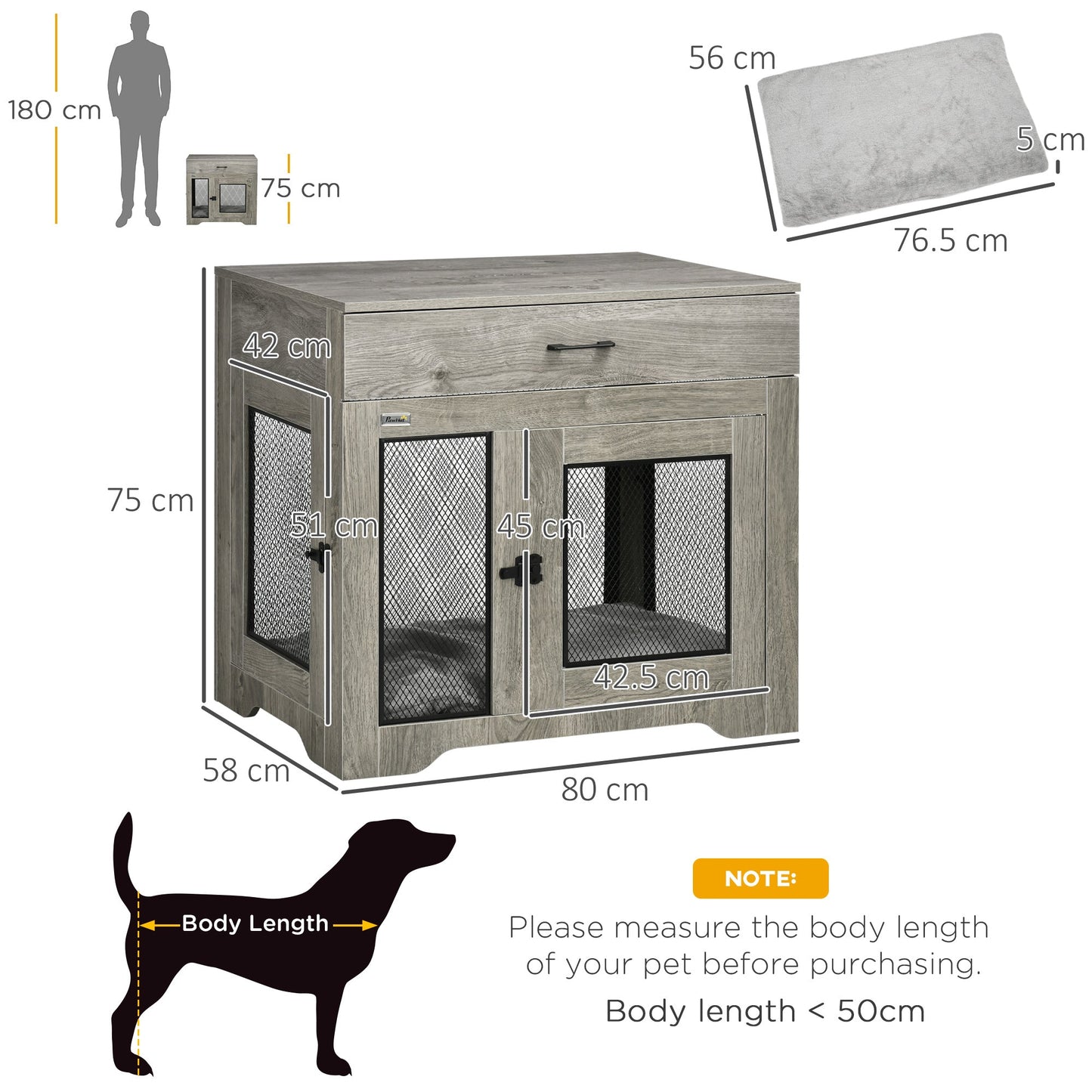 PawHut Indoor Use Dog Crate Furniture with Cushion