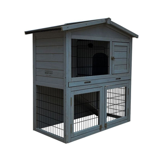 Wensum FSC Wood 2 Storey Rabbit Hutch with Play Area Grey