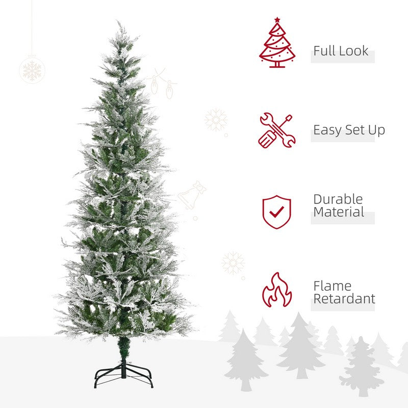 Homcom 7 Ft Pencil Snow Flocked Artificial Christmas Tree with Realistic Cypress Branches