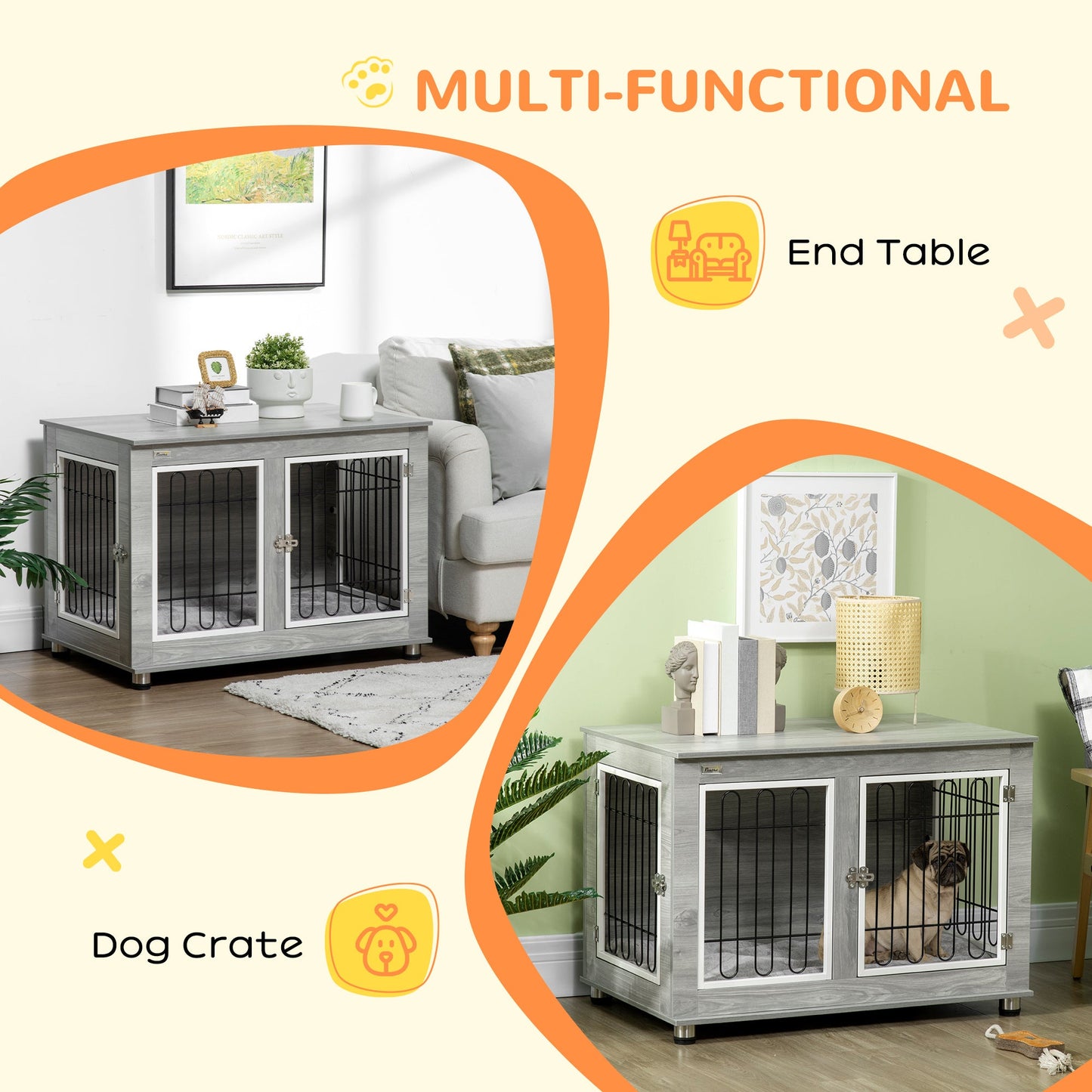 PawHut Dog Crate Furniture Side End Table with Soft Washable Cushion