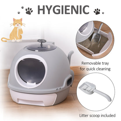 PawHut Futuristic Capsule-Shaped Cat Litter Box w/ 2 Doors Litter Scoop Drawer