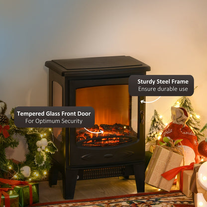 900W/1800W Tempered Glass Electric Fireplace Heater-Black