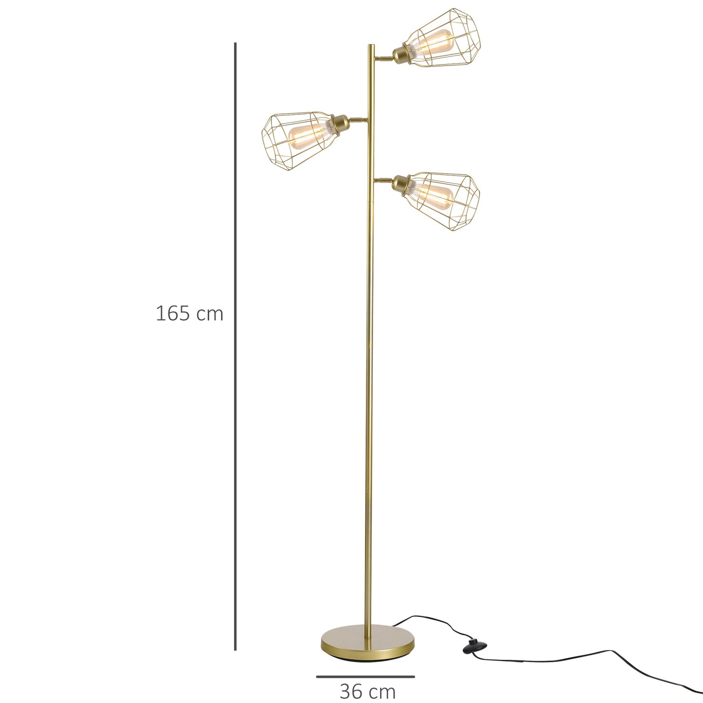 Steel Tri-Head Floor Lamp Gold