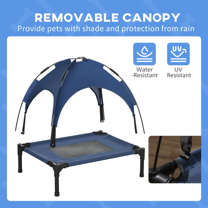 PawHut Raised Dog Bed Waterproof Elevated Pet Cot with Breathable Mesh UV Protection Canopy Blue