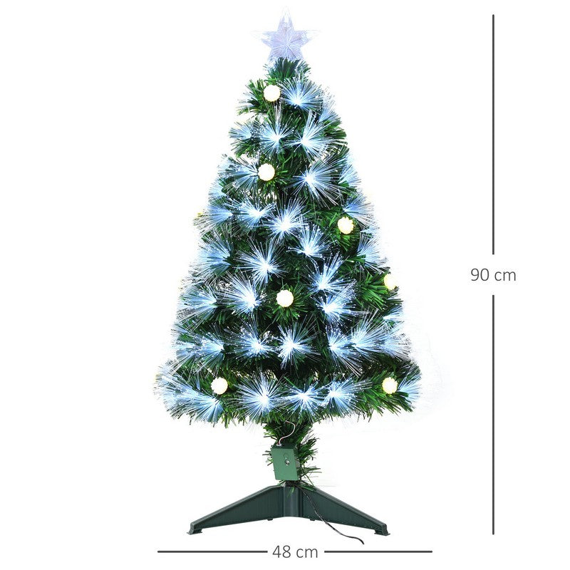 Homcom 3FT White Light Artificial Christmas Tree with 90 LEDs Star Topper Tri-Base Full Bodied Seasonal Decoration