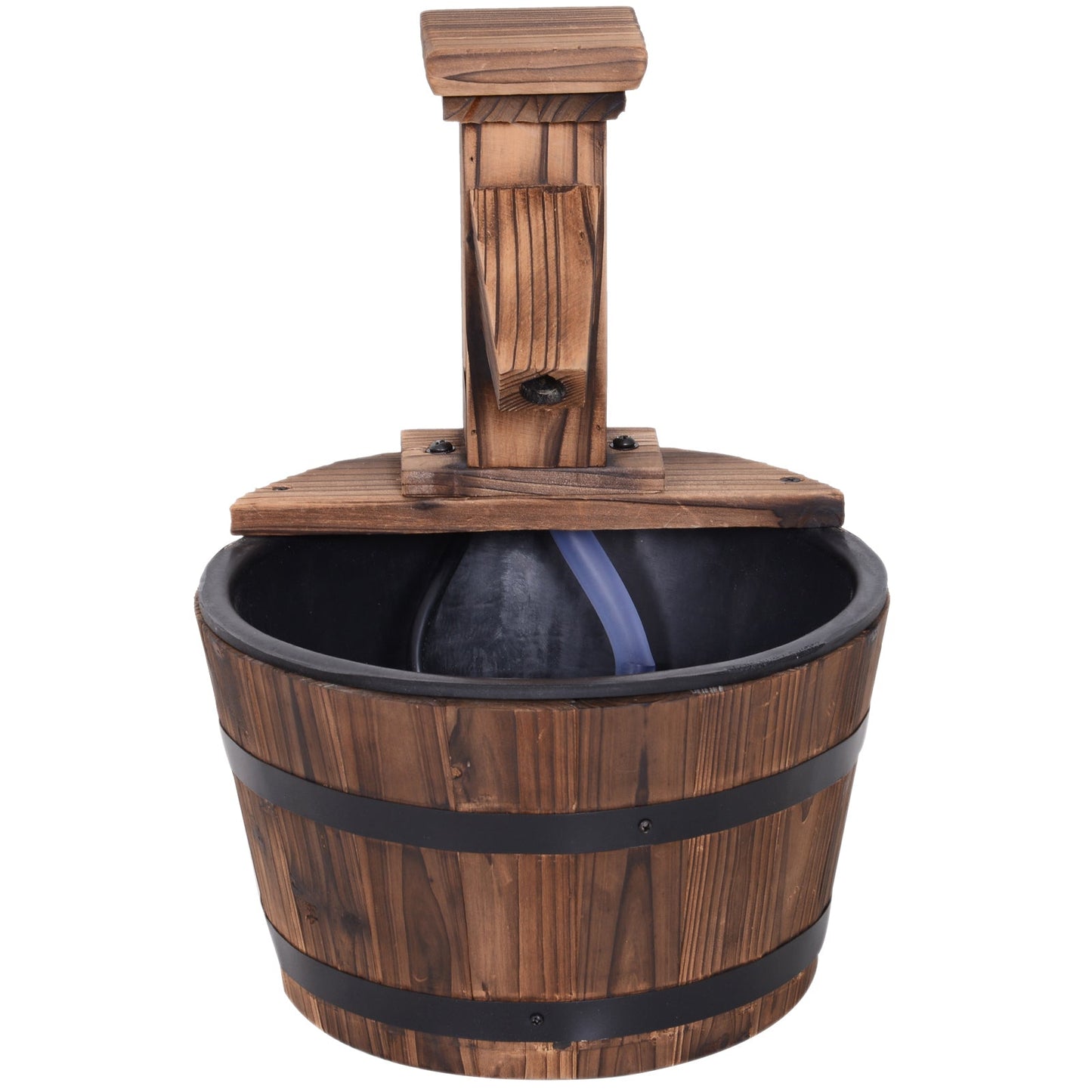 Wood Barrel Patio Water Fountain Garden Decorative Ornament Water Feature with Electric Pump