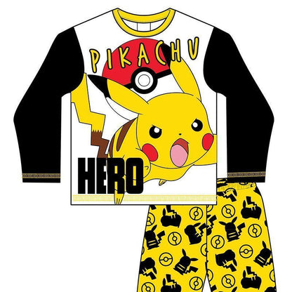 Boys Pokemon Pyjama Set Black White Yellow - Age 7-8