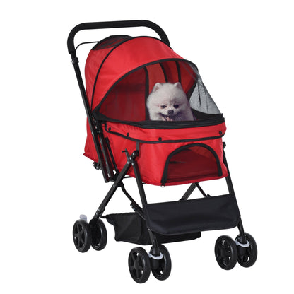 PawHut Pet Stroller Pushchair Foldable Travel Dog Cat Carriage w/ Reversible Handle Brake Basket