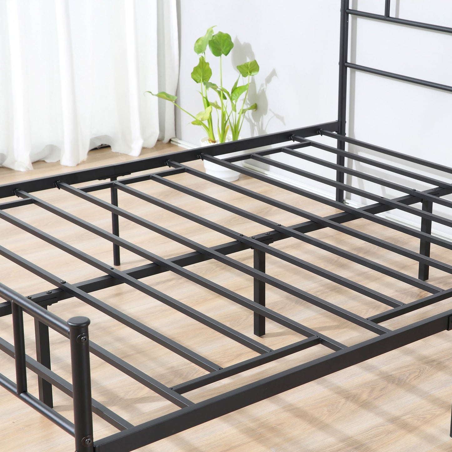 Double Metal Bed Frame Solid Bedstead Base with Headboard and Footboard