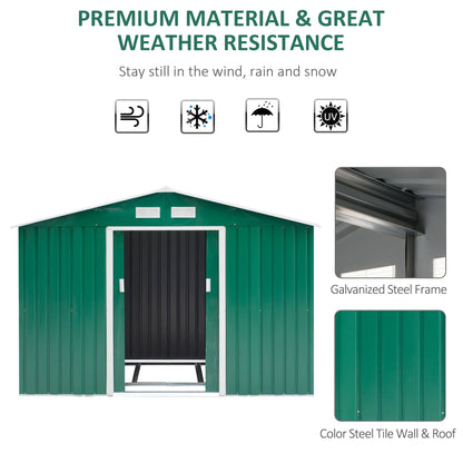 Galvanised 9 x 6' Double Door Apex Garden Shed With Ventilation Steel Green by Steadfast