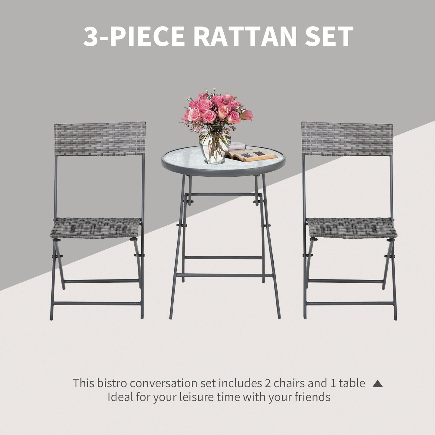 3-Pieces Outdoor PE Rattan Bistro Set