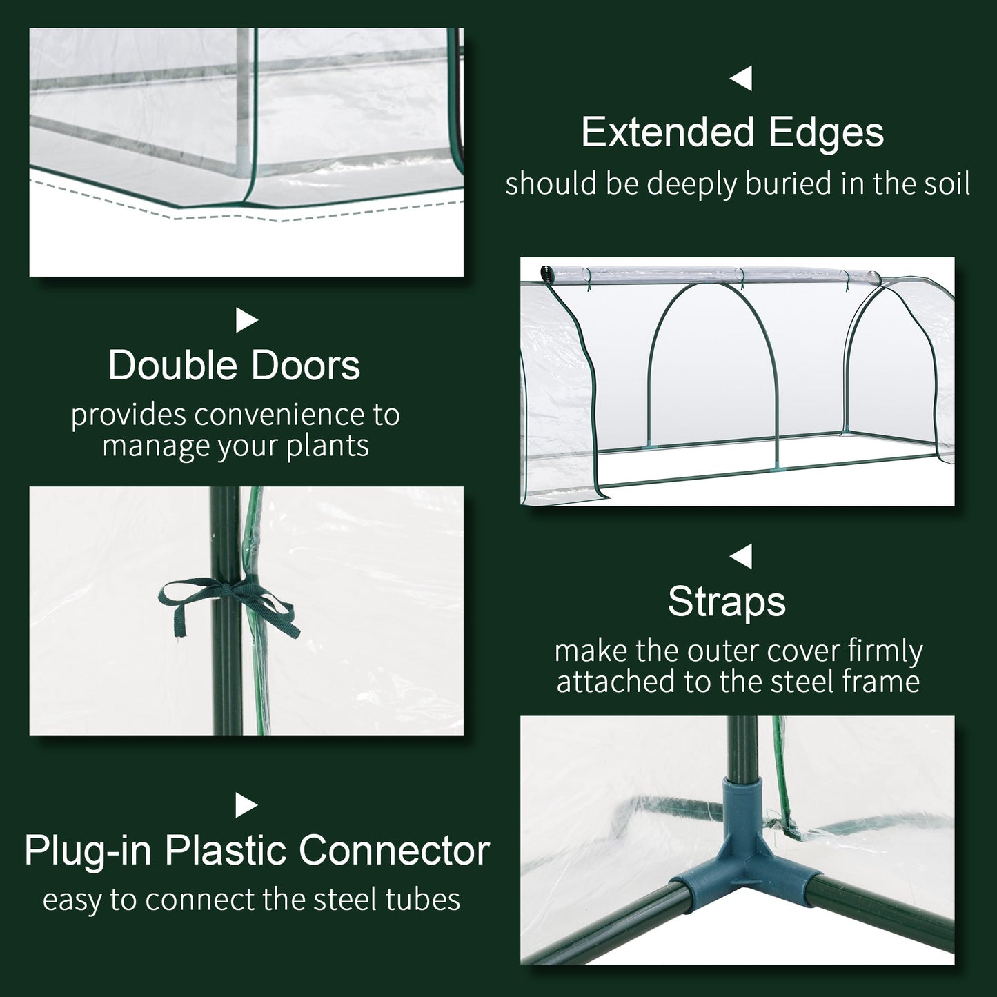 PVC Greenhouse Tunnel Steel Frame Transparent 250x100x80cm