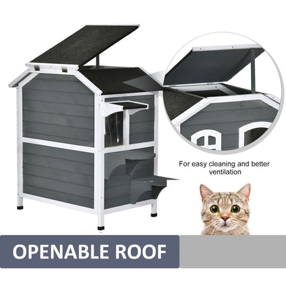 American Dream 91cm Cat House Fir Wood Grey & Black by Pawhut