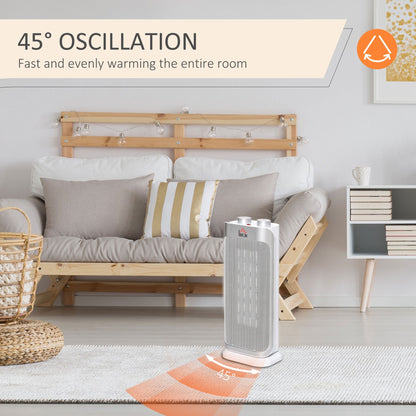 Indoor Space Heater Oscillating Ceramic Heater w/ Adjustable Modes 1000W/2000W