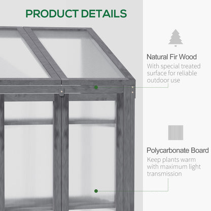 Wooden Cold Frame Polycarbonate Greenhouse with Openable Top Cover and Double Door