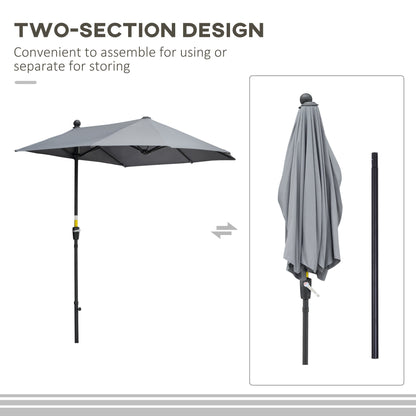 2m Half Parasol Market Umbrella Garden Balcony Parasol with Crank Handle