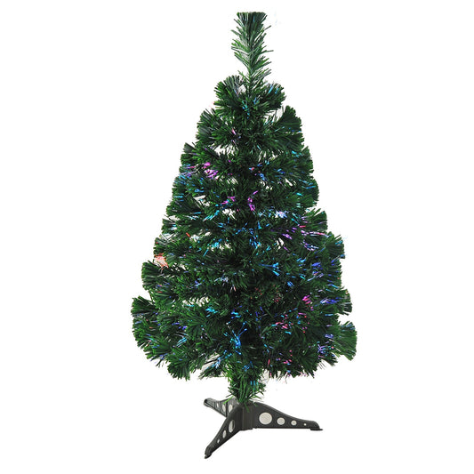 2FT Small Pre-Lit Fiber Optic Christmas Tree Artificial Spruce Tree Green