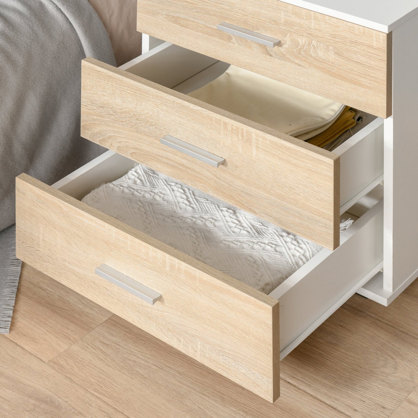 Bedside Table With 3 Drawers Nightstand Side Table Storage Chest For Bedroom