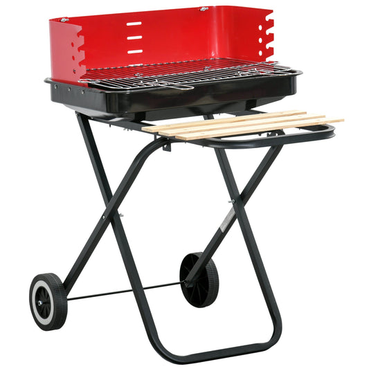 Charcoal Trolley BBQ Barbecue Grill Patio Camping Picnic Garden Party Outdoor Cooking with Windshield