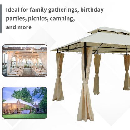 4m x 3M Metal Gazebo Canopy Party Tent Garden Pavillion Patio Shelter Pavilion with Curtains Sidewalls Beige