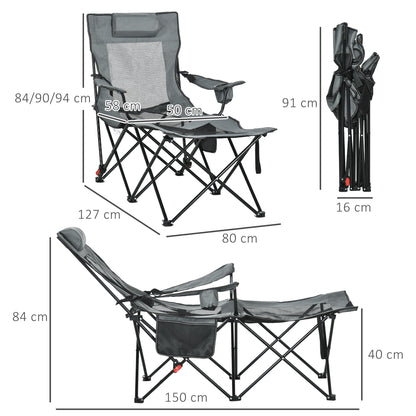 Outdoor Foldable Reclining Garden Chairs with Footrest and Adjustable Backrest