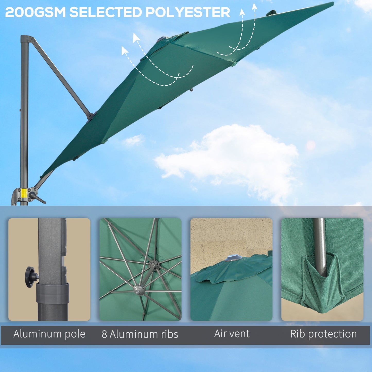 3m 360° Rotating Cantilever Parasol