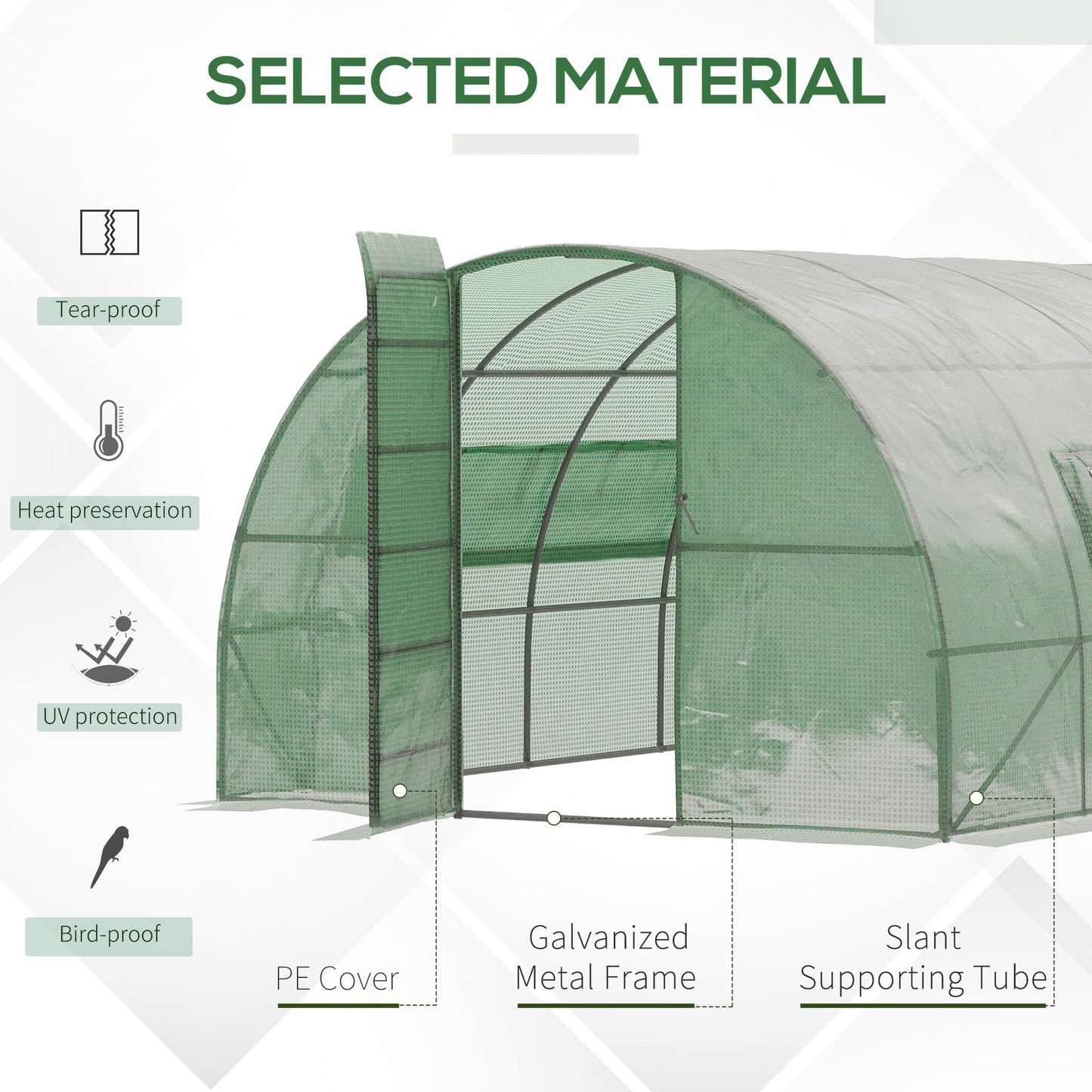 Reinforced Walk-In Polytunnel Greenhouse with Metal Hinged Door